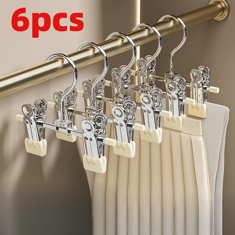 TEMU 6pcs Stainless Steel Pants Hangers, Strong Clamping Force, Non-slip Sturdy Clips Suitable For Jeans And Skirt Clothes Hangers, Multi-functional