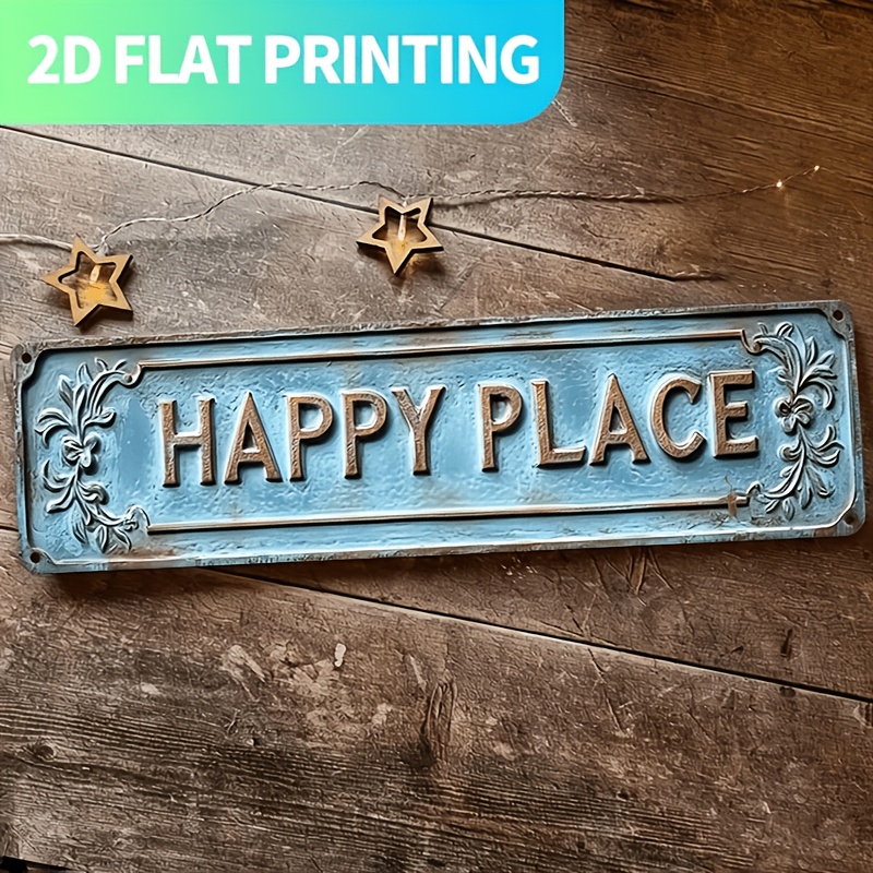TEMU 2d Flat, 1pc, Retro "happy " Metal Sign, Aluminum Decorative Wall Sign, 39.88x9.91cm, Pre-drilled, Easy To Hang - Home Decoration, Kitchens,