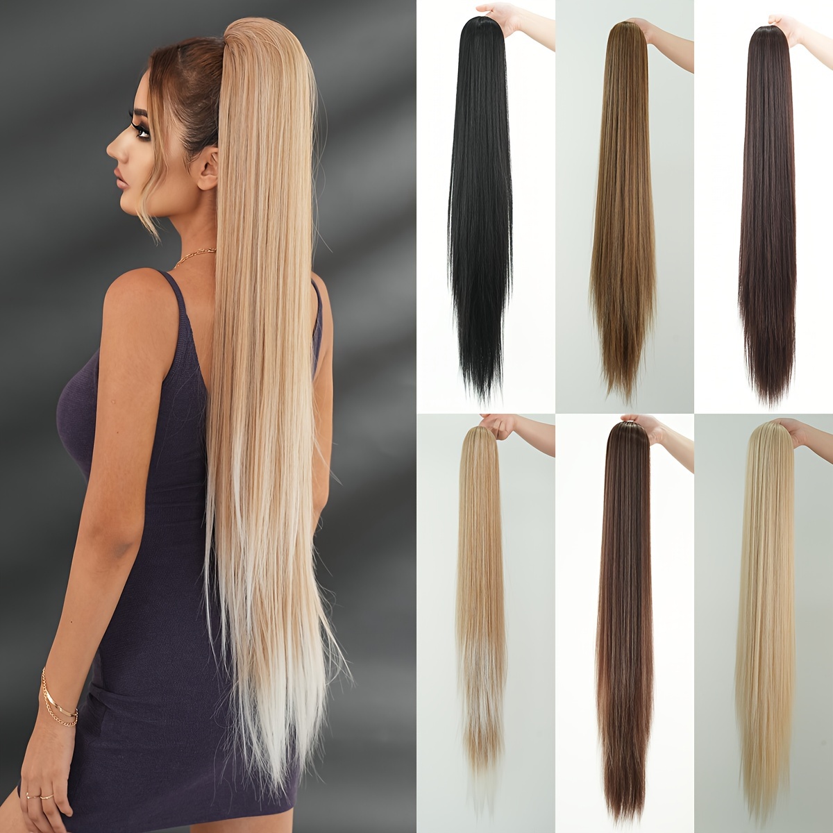 38 inch ombre white to light brown ponytail extension heat resistant synthetic hair for   for daily wear parties details 0