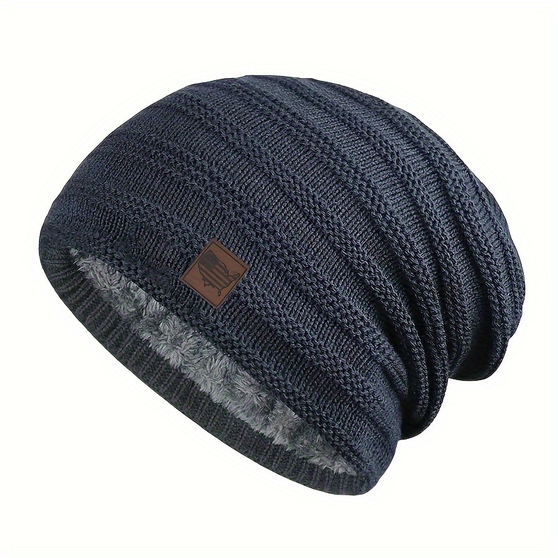 TEMU Map Beanie, -lined Thickened Warm Knit Hat For Autumn And Winter, Outdoor Sports Cycling Skiing Windproof Ear Protection Cap