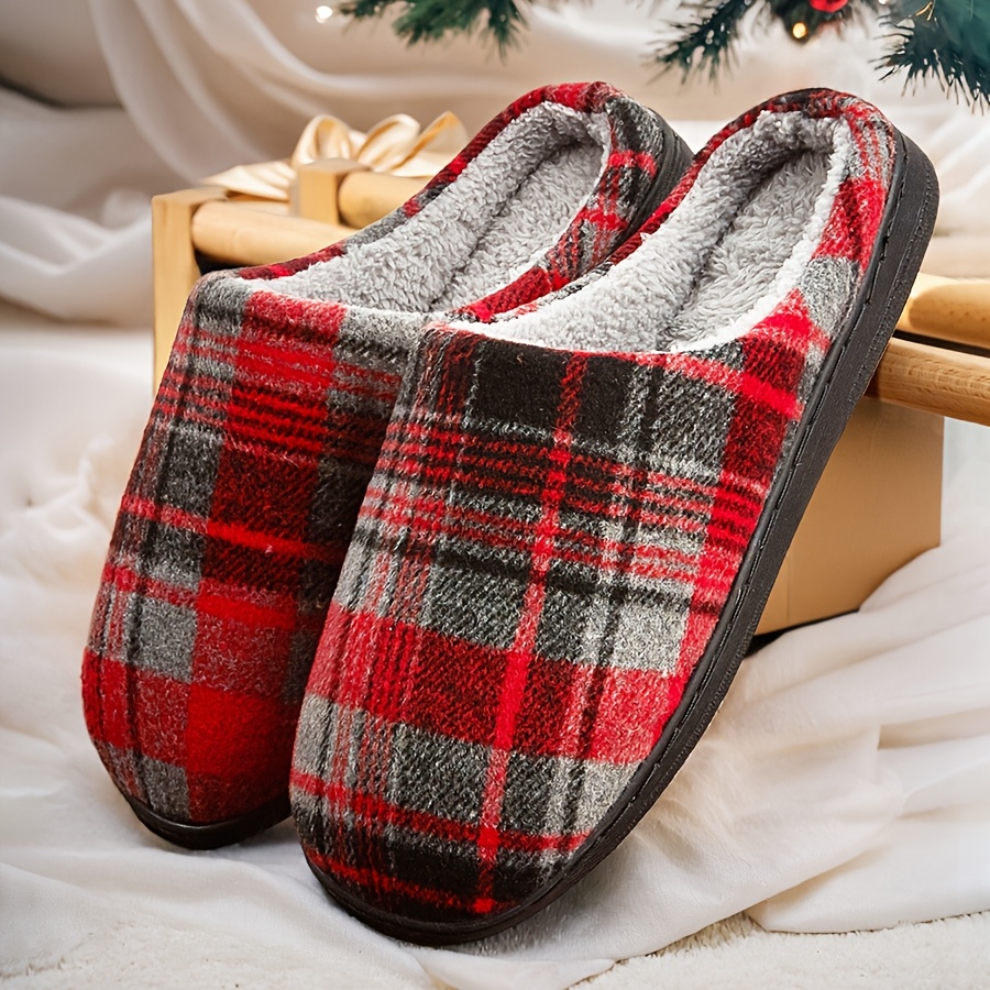 

Plus Size Men's Vintage Slippers With Warm Plush , Comfy Non Slip Casual Thermal Slides, Men's Indoor Winter Footwear