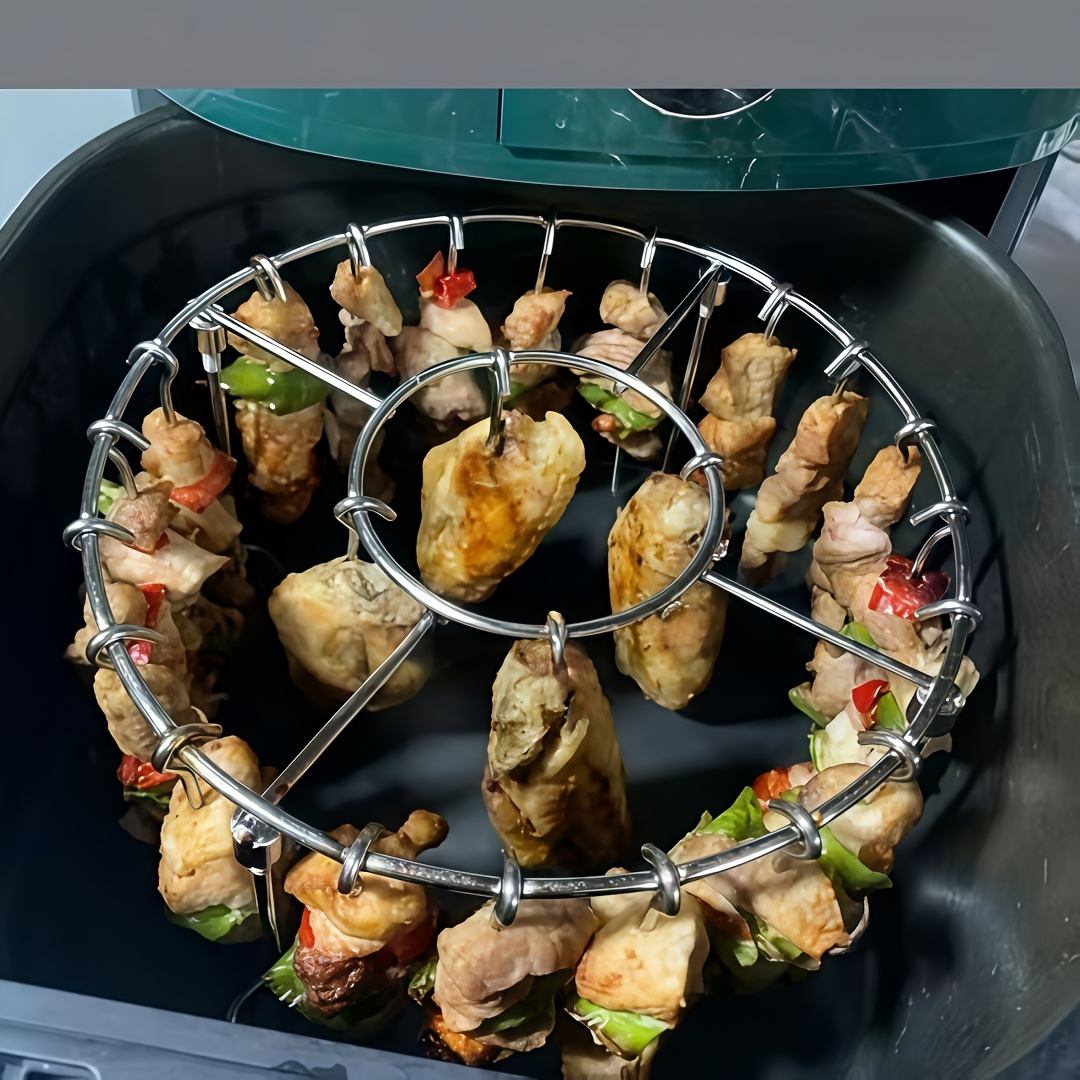 304不锈钢竖式烤架+24根串，适用于3qt-6qt空气炸锅烤箱，厨房和户外烧烤必备，均匀加热不易燃焦，适合肉类和蔬菜烧烤 商品详情 7