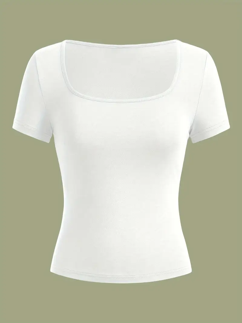 3pcs womens casual square neck short sleeve t shirts high solid color machine washable versatile for casual attire Product details 2