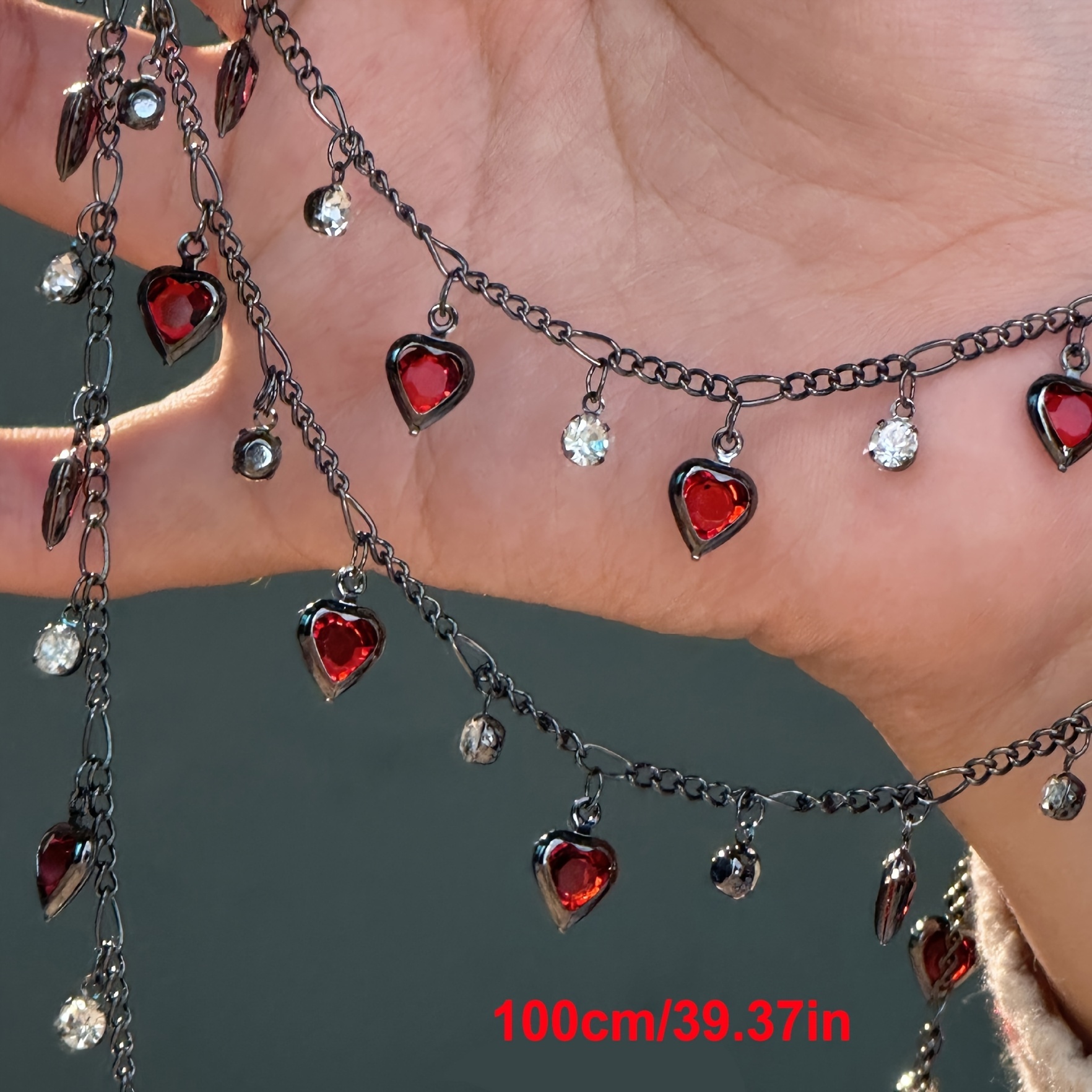 E-shop 1 Meter Rotes Herz-Glasanhänger Kupferkette DIY Gothic-Stil Armband Halskettenkleidungszubehör