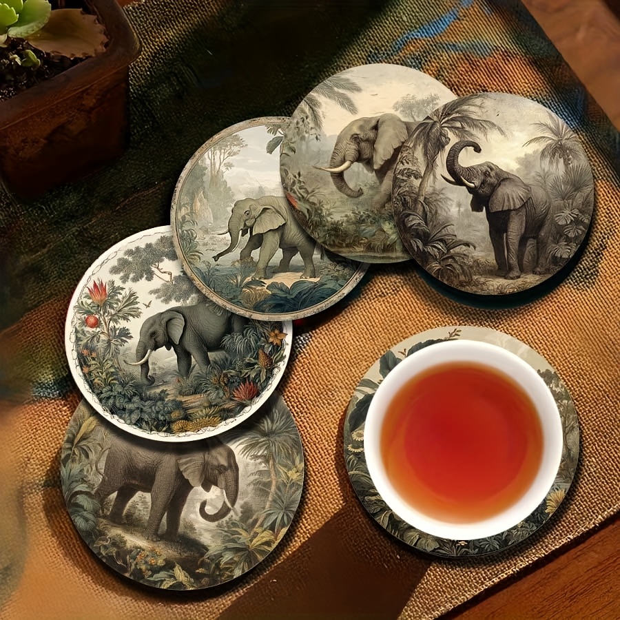 TEMU 6pcs Posavasos de Madera con Diseño de Elefante - Resistentes al , Antideslizantes para Bebidas Adecuados para y Cafeterías, Perfectos para
