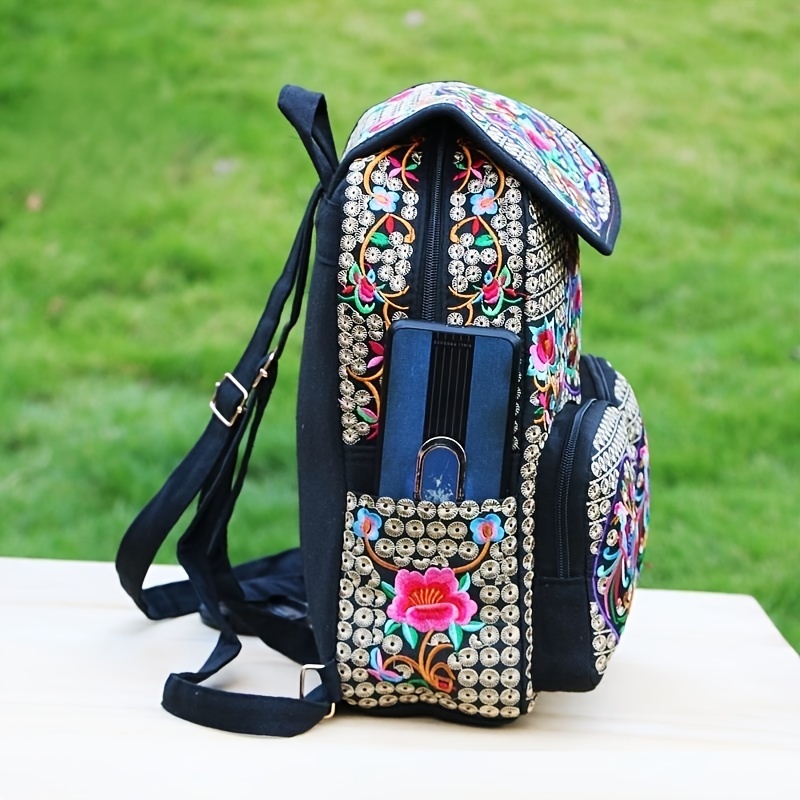 womens floral embroidered backpack vibrant ethnic - Temu display picture 1