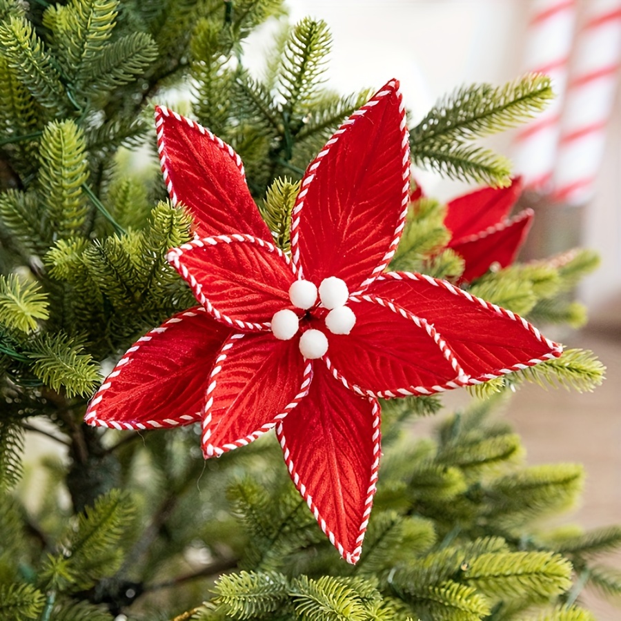 

1 Or 2pcs Premium Velvet Christmas Flowers - Candy-colored Floral Decor For Tree, Diy Holiday Ornaments, Christmas , Winter