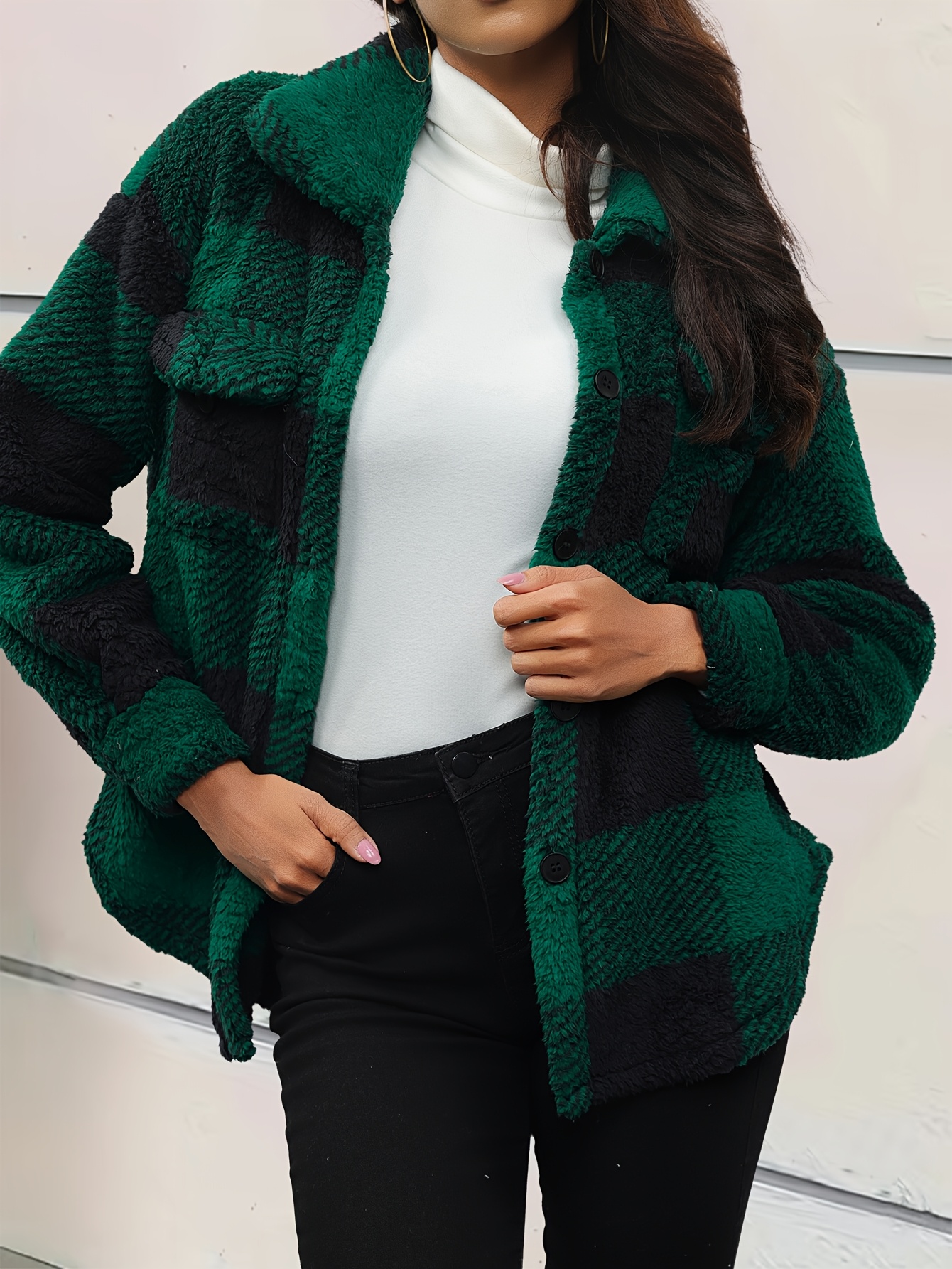 plush winter jacket checkered high   coat machine washable middle eastern   for fall   4