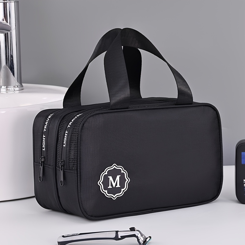 TEMU 1pc Portable Large Capacity Double-layer Travel Storage Bag - Durable Polyester, Lightweight Foldable Design With Wrist Strap & Double Handles,