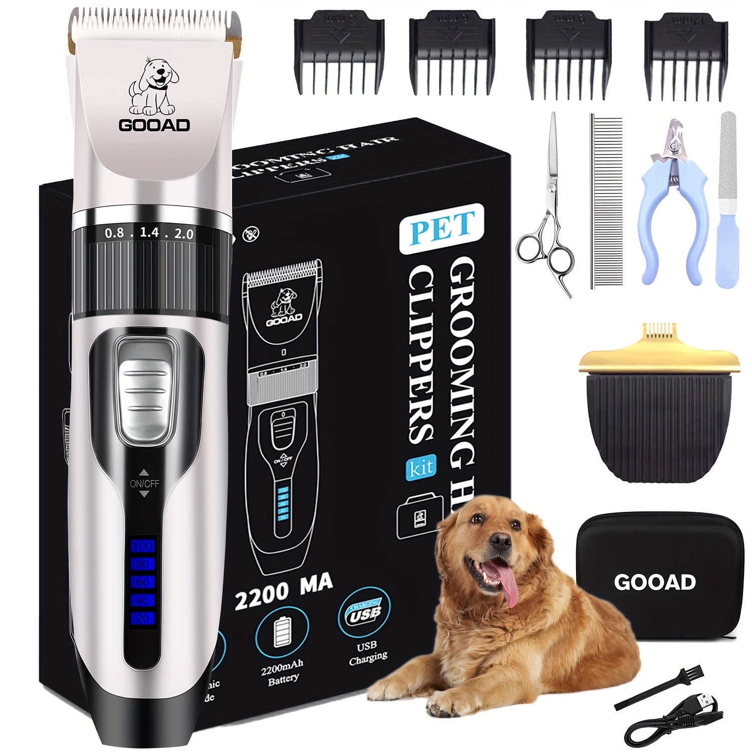 

Gooad Dog Clippers Grooming Kit And Paw Trimmer Cordless Low Noise Electric Quiet Rechargeable, Dog Trimmer Grooming, Pet Hair Clippers For Thick Coats Shaver For Small And Large Dogs Cats