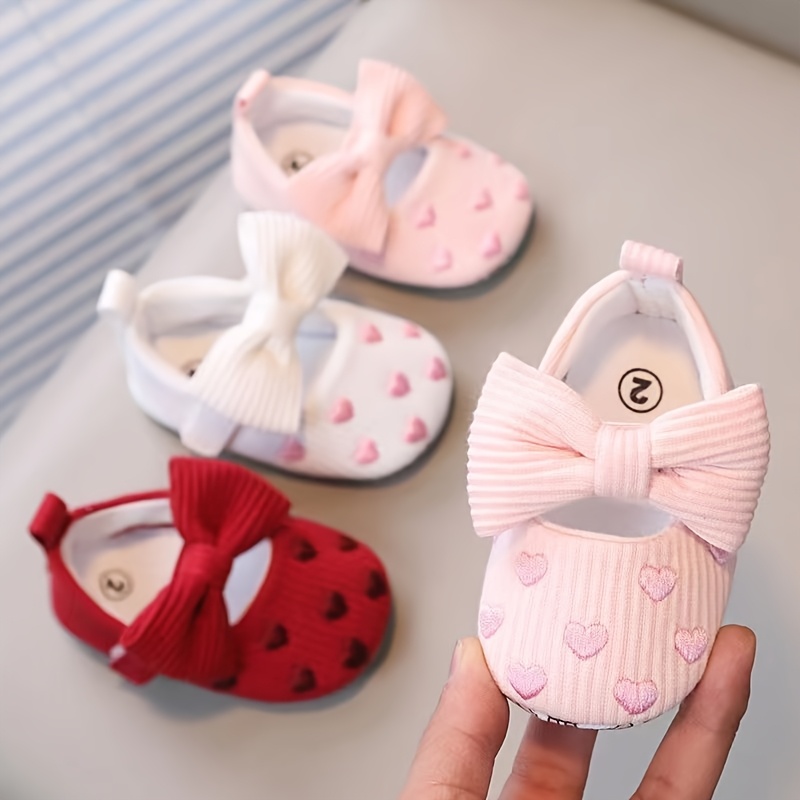 [1pr Casual Bow-Knot Mary Jane Shoes] Casual Bow-Knot Mary Jane Infant Shoes, Solid Color Fabric Upper, Slip-On Design, Non-Slip Soft Sole, Breathable, Lightweight, with No Lining, for Indoor, Party, Spring/Fall Season, Fashionable Comfort for Baby Girls