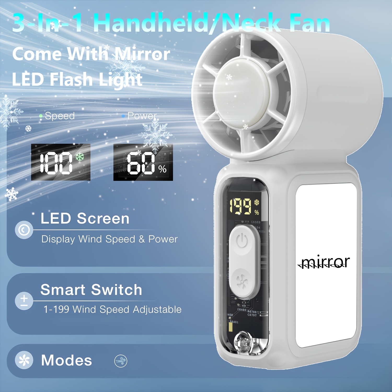 TEMU 1pc Portable Usb Rechargeable Mini Handheld & Waist Fan With 199 , Turbo Cooling Fan Suitable For Travel, Camping, Outdoor, Usb- Wearable Fan