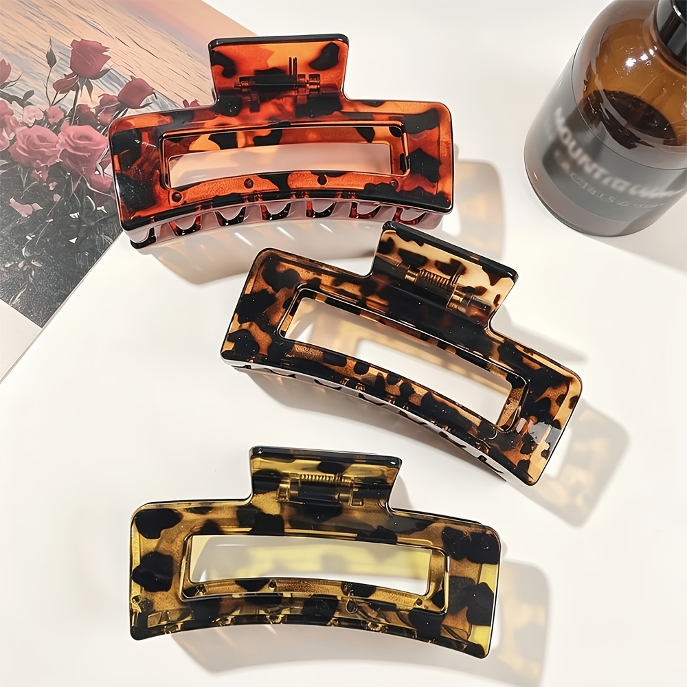 TEMU 3pcs Tortoiseshell Leopard Hollow Hair Claw Clips, Large Curved Jaw Shark Clips, Retro Vintage Thick Hair Hair Accessories For Women
