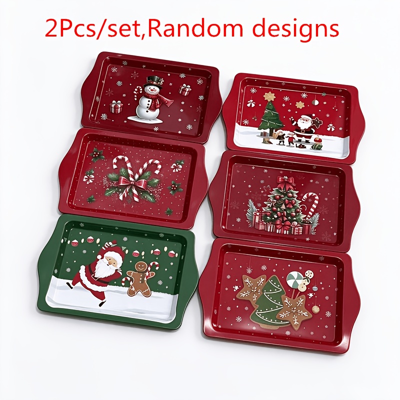 TEMU Lot de 2 plateaux de Noël aléatoires, assiettes décoratives de fête, plateau décoratif de salon pour le An, plateau de rangement pour cadeaux,