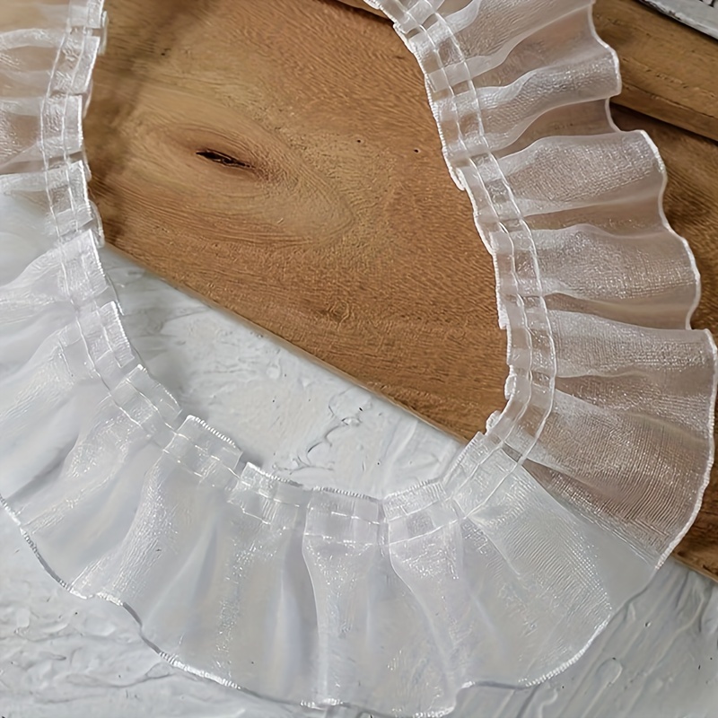 TEMU 1pc Black White Organza Lace Trim Pleated Ruffle Clothes Headdress Handmade Decorative Material