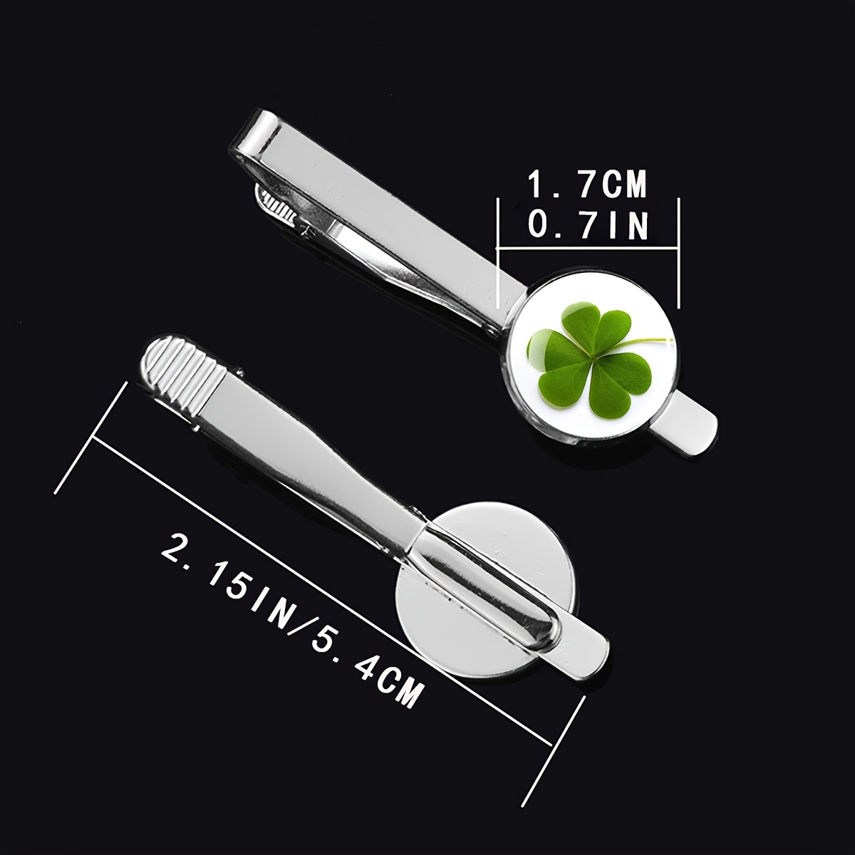 Men's Four-Leaf Clover Glass Tie Clip, Unisex Design