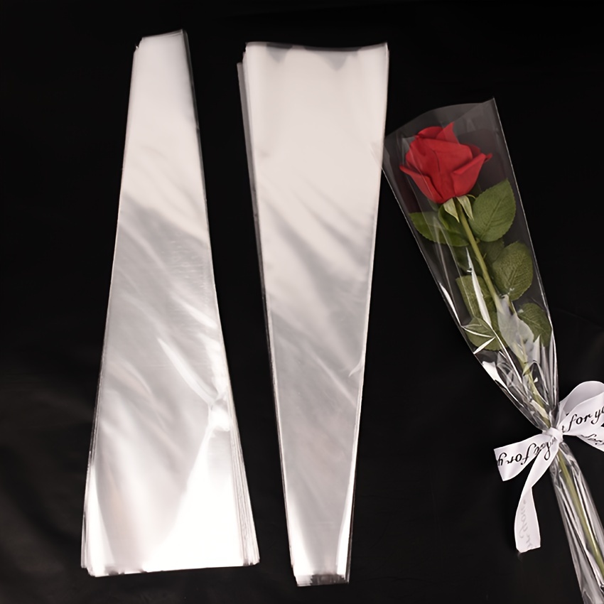 

50-pack Transparent Flower Sleeves For Single Stems, Clear Bags For Roses, Valentine's Day Flower Arrangement Supplies, No Accessory, Non-printed Design