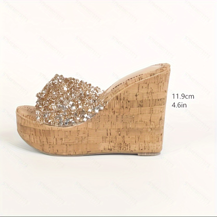 [Women Shoes] Rhinestone Wedge Heel Sandals | Women's Fashion Platform Single-Strap Slippers