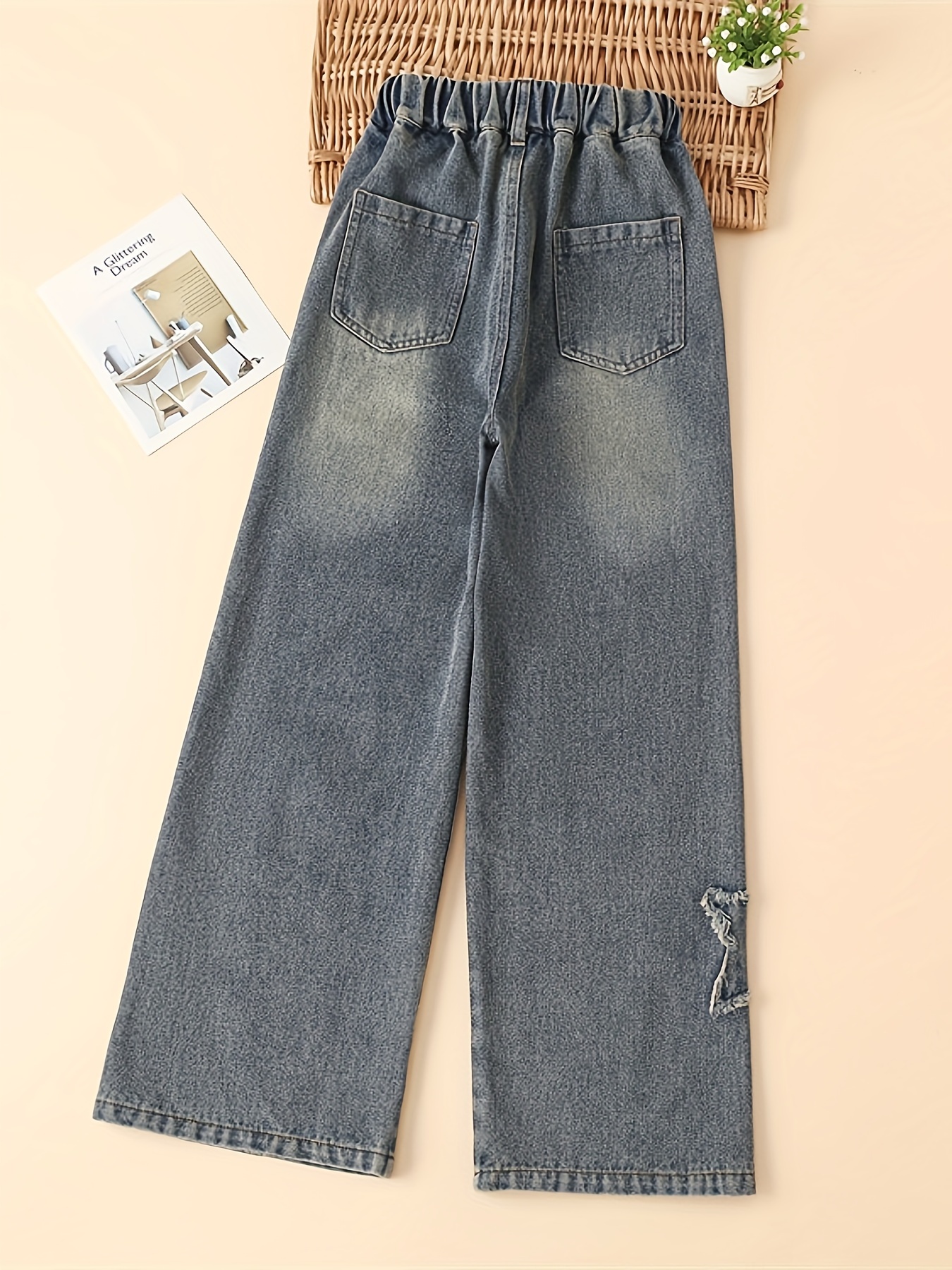 Anthra FILLES Pantalon Jean Cargo à Jambes Larges Avec Poches Pour