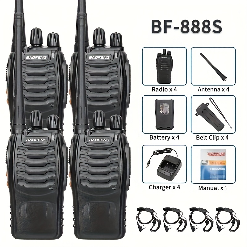 TEMU 4pcs Bf 888s Walkie Talkie Uhf 400 470mhz Long Way Ham Radios Transceiver For Hunting Hotel