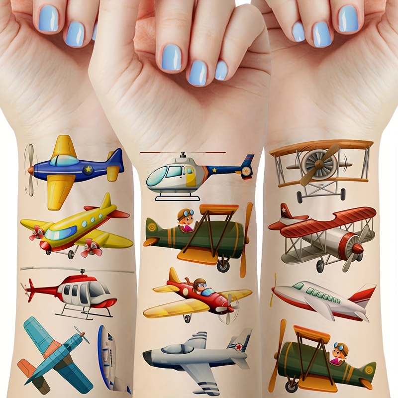 

12 Sheets Aircraft Temporary Tattoos, 40 Waterproof Long-lasting Fake Tattoo Stickers, Aviation Themed Party Decor, Body Art Sweet Bag Fillers, 6x10cm Multicolor Plane Designs
