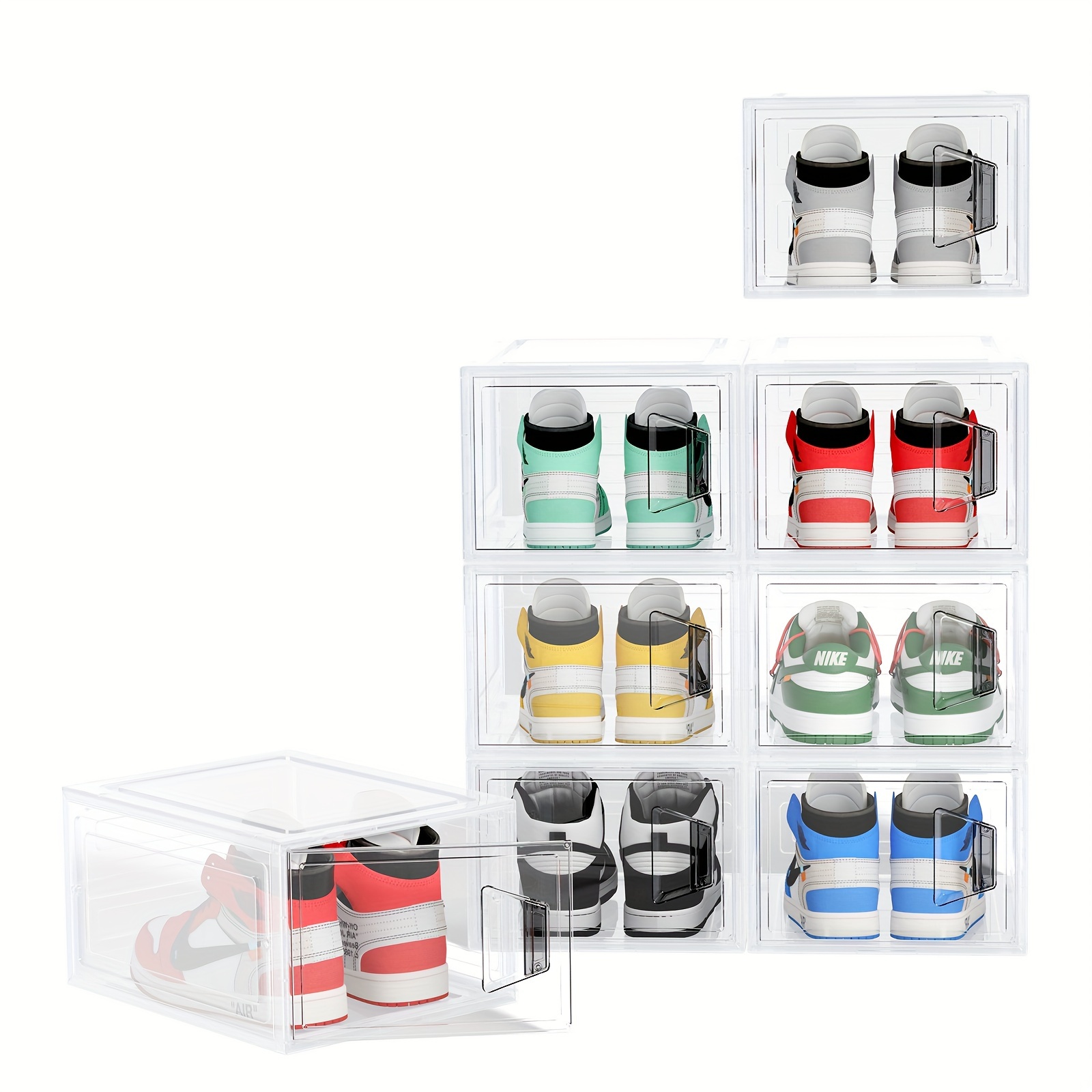 Wttfc Caja de zapatos transparente, caja de zapatos transparente, juego de  6, cajas de zapatos apilables de plástico con puerta transparente, cajas