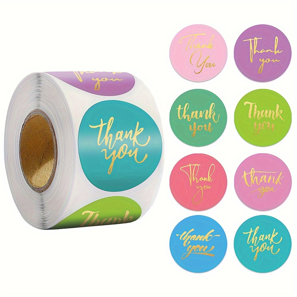 Image of 500-pack 1-inch Thank You Stickers - Glossy Self-adhesive Paper Seals For Wedding, Party Favors, Envelopes, Mailers, Packaging - Round Single-use Stationery Label Stickers With Assorted Designs
