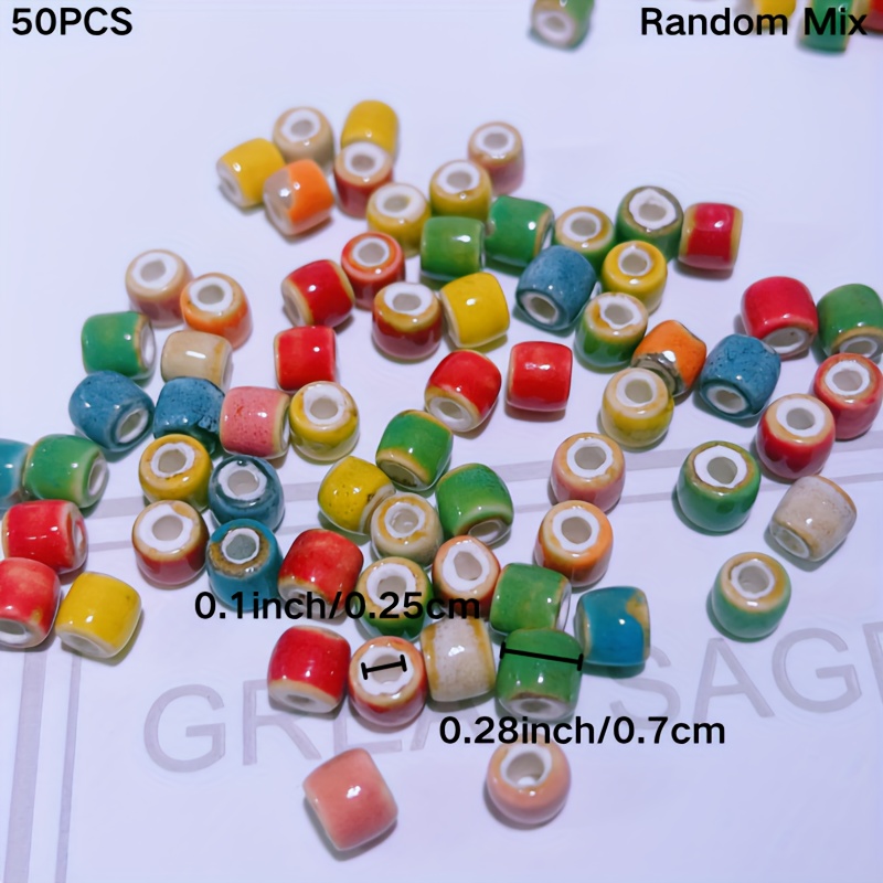 50pcs Colorful Mixed Cylindrical Ceramic Beads for Crafts