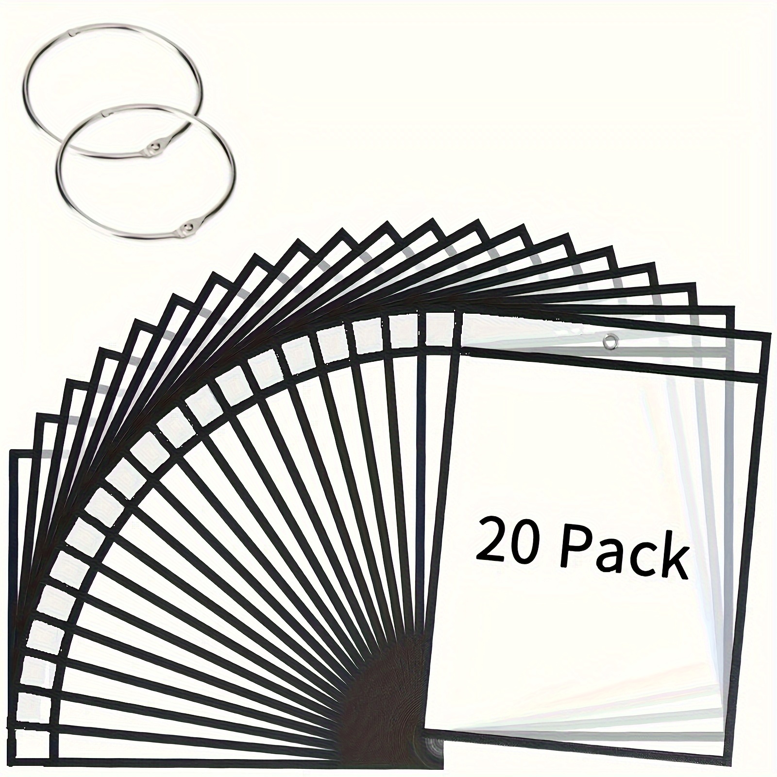 

Dry Erase Pocket Sleeves With Rings - 5/10/20/30 Piece, Small Black Writing & Wipe Protectors For Teachers And Classroom Art Supplies