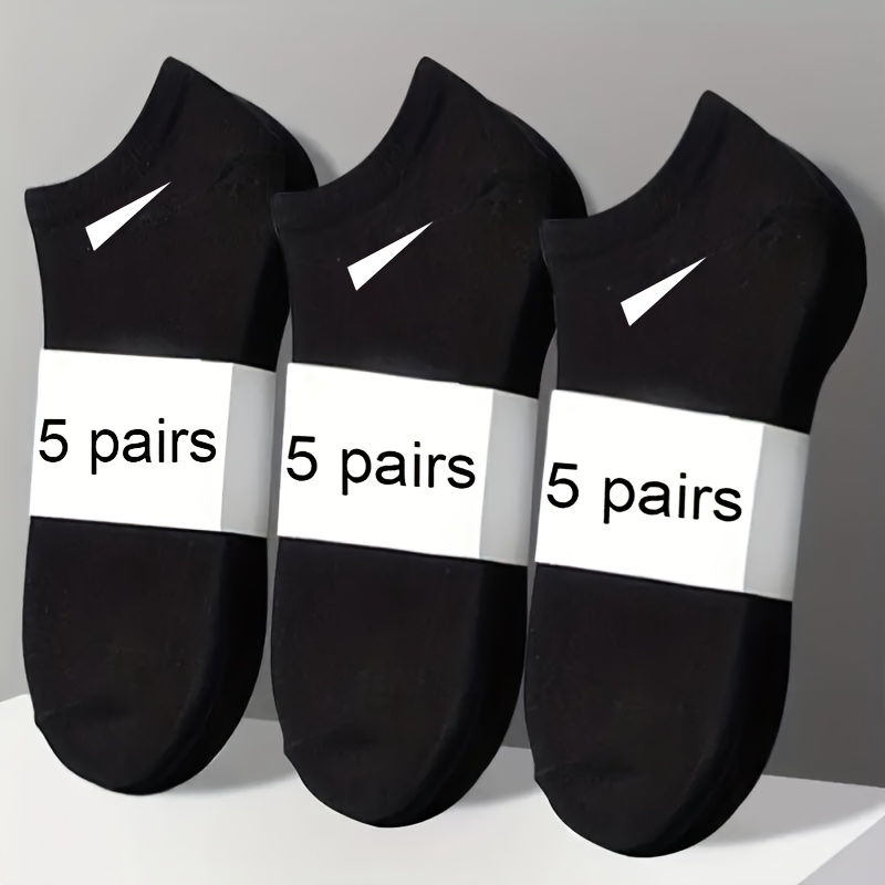 TEMU 5 Pairs Of Men's Breathable Socks - And Spandex Blend, Lightweight Knit, Minimalist Solid, Durable Elastic, Suitable For Casual And Formal Wear, Versatile Style, Soft Material, Suitable For