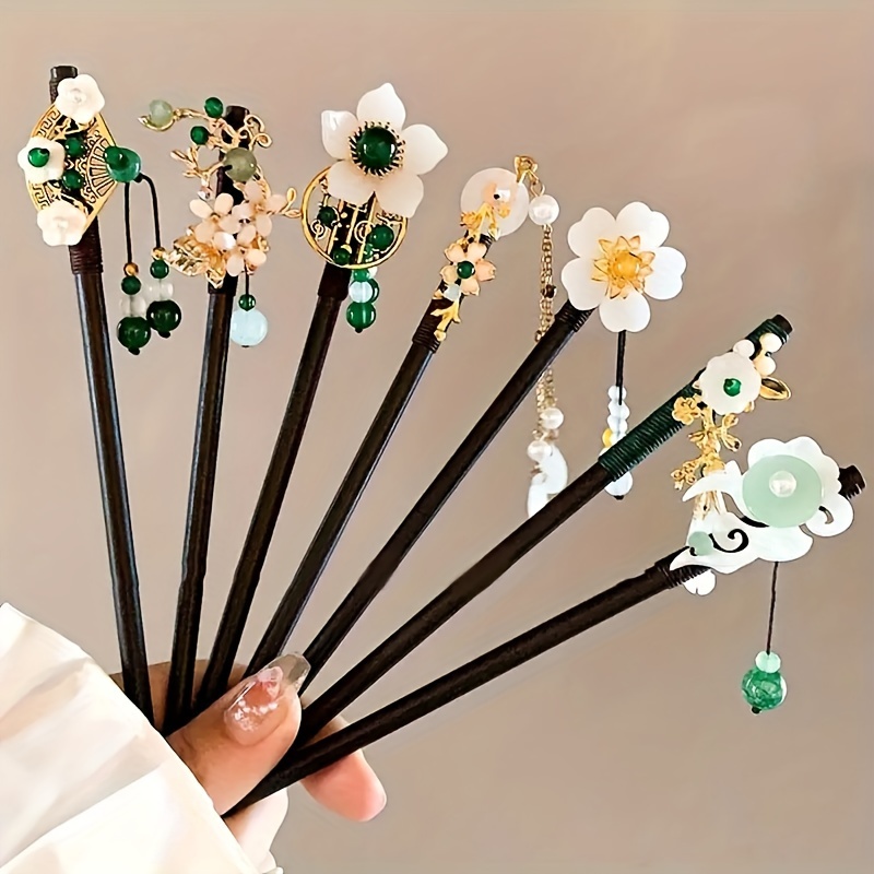 

7pcs Wooden Style High-grade Tassel Hairpins For Women, Hairpins For Step-shaking Hairpins, Headdresses