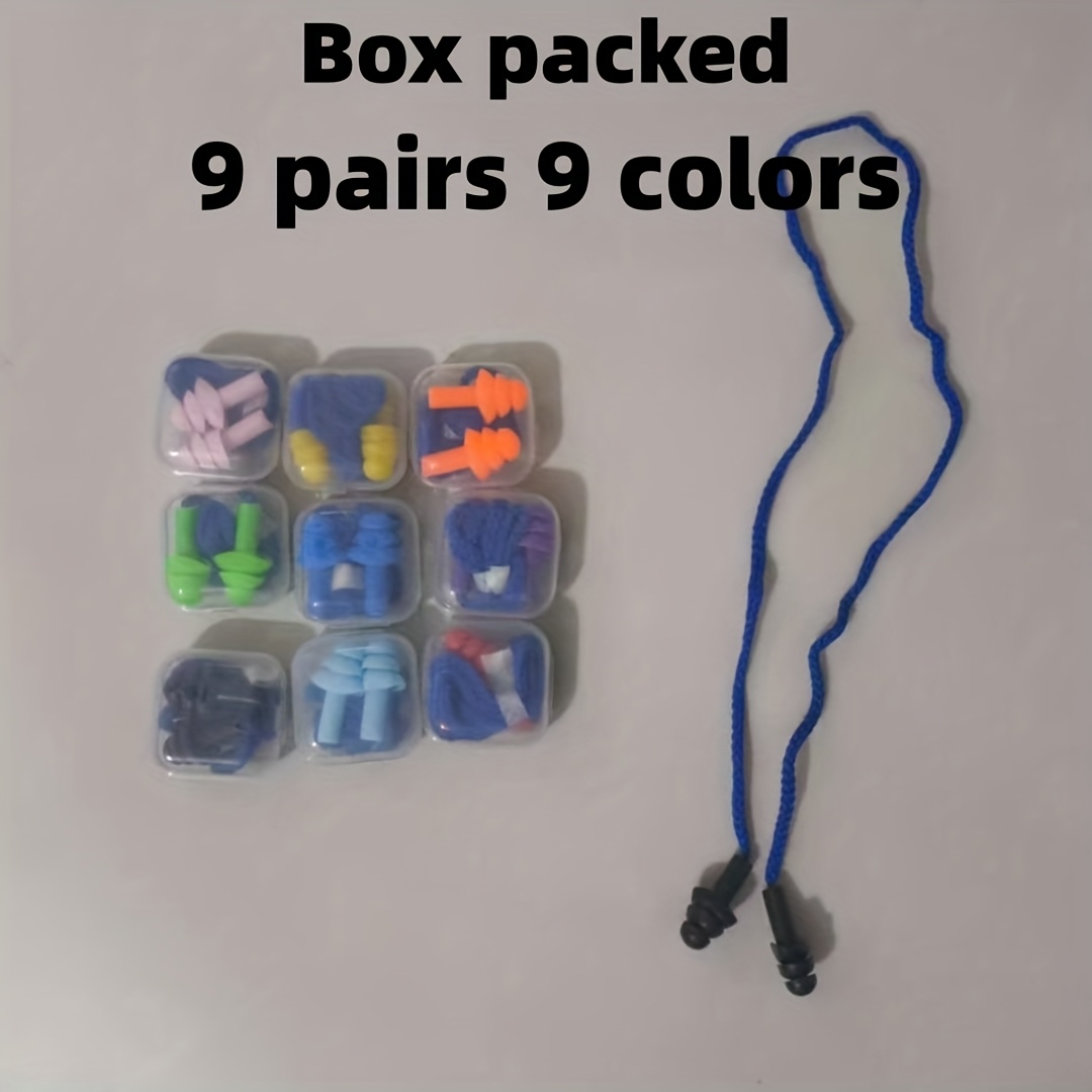 E-shop 9 Stück 18 Stück Silikon Ohrstöpsel 9 Farben Form mit Anti-Verlust Seil Weich Bequem Einzelverpackung Wiederverwendbare Waschbare Ohrstöpsel zum