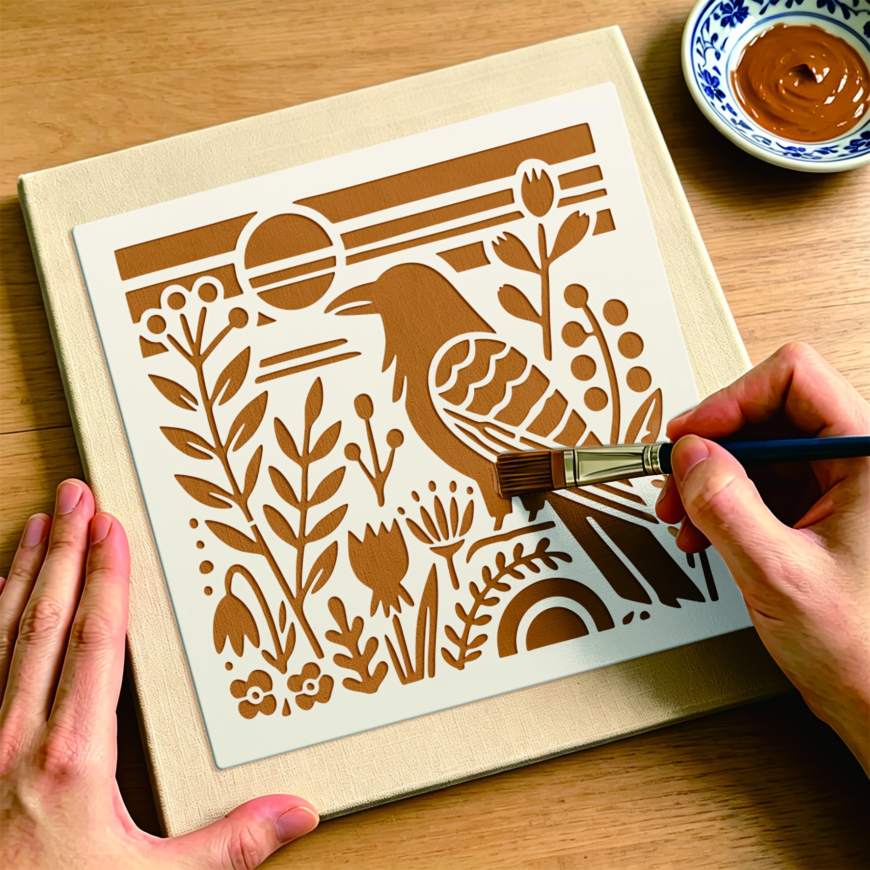 Folk Art Crow Bird Landscape Template