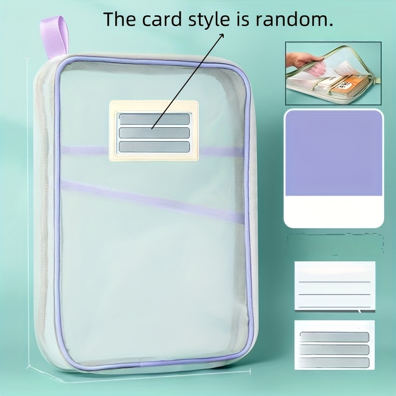 Image of 1 A4 Zip File Bag - 3 Layers Thick Gauze, Clear Nylon Document Storage Bag, Suitable For Student Exam Papers, Books And Office Supplies, In Pink, Blue, Green And Purple In The Folder Are Random