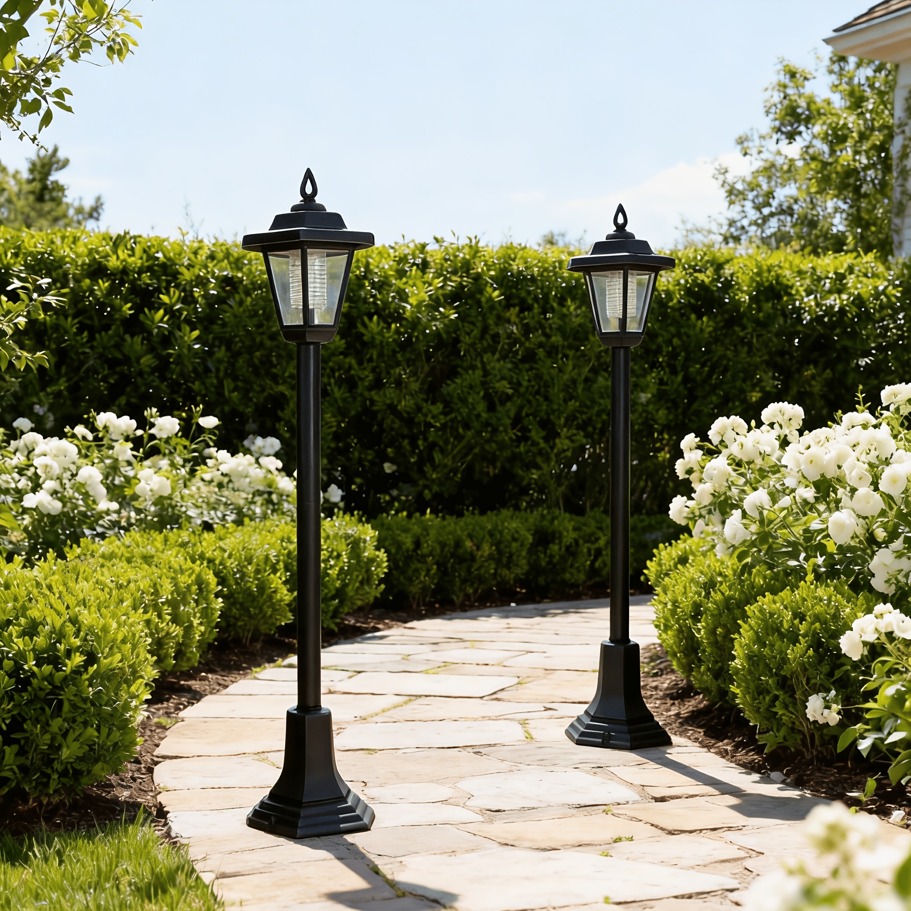 Image of 1pc/2pcs Winter Outdoor Decoration Retro Style Floor Small Road Lamp, Induction Hexagonal Small Road Lamp, Suitable For Outdoor Courtyards, Lawns, Parks And Other Outdoor Venues, Ip44