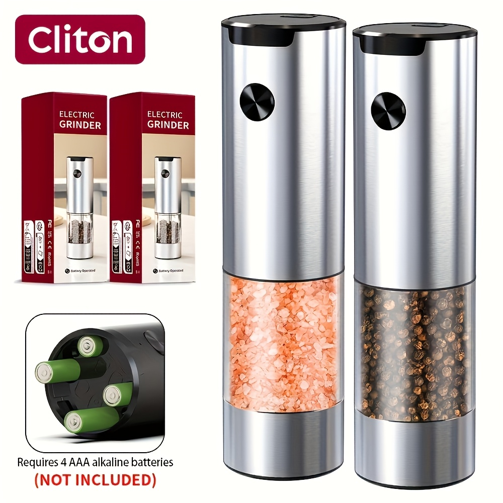 Image of Electric Salt And Pepper Grinder, Automatic Battery Pepper Mill Shakers Adjustable Coarseness Easy Filling Upgraded Larger Capacity With Led Light, Black And Silver