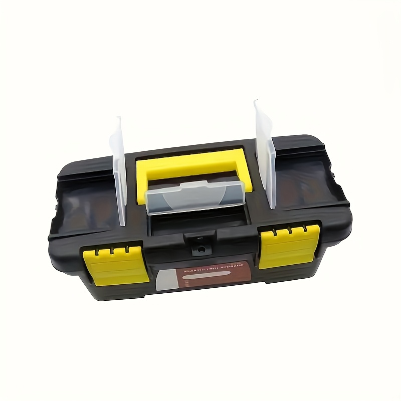 TEMU Portable 25 X 12 X 10cm Toolbox, With Removable Tray, Heavy And Durable, Household Toolbox Storage Box, Equipped With Black Lid And System, Tool