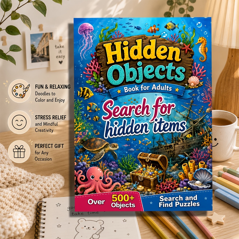 TEMU 'activités combiné d'art de coloriage et de puzzle d'objets cachés, plus de 500 objets cachés, format A5 (8.27 X 5.51 pouces), convient aux