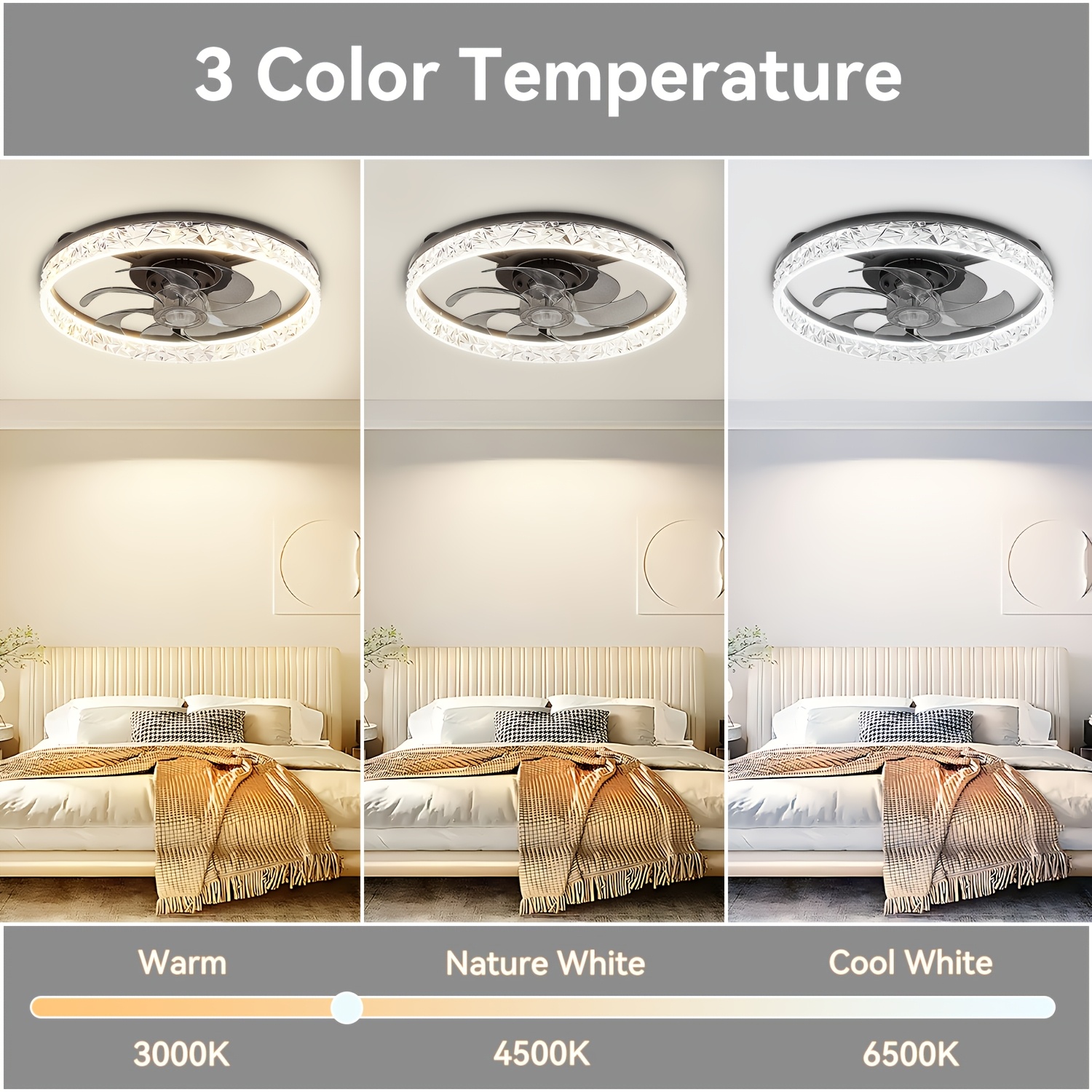 led ceiling fan 20 ceiling fan with lights   control 3 colors dimmable 6   crystal frame timing function reversible   indoor flush mount low profile ceiling fan for bedroom living room Product details 2