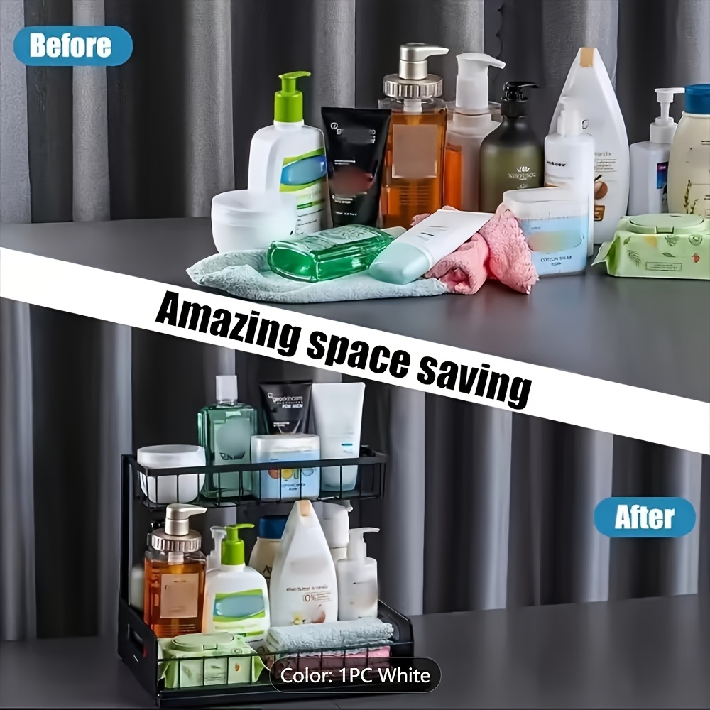 2pcs set kitchen storage rack sink sorting and storage lower sink sorting sliding pull out cabinet sorting rack metal sliding drawer for kitchen bathroom refrigerator cabinet organization rack simple and practical kitchen details 5