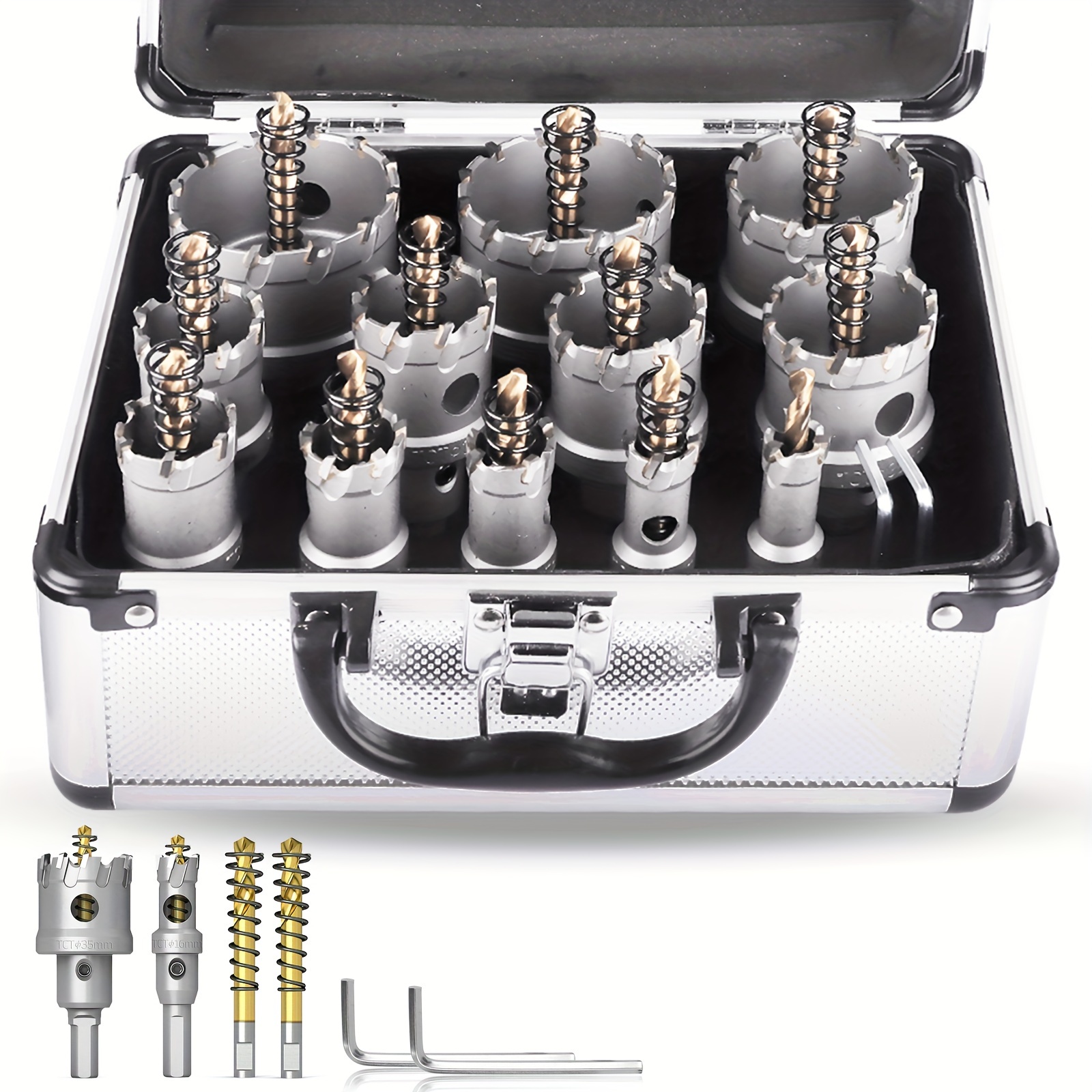 

Kit For Hard Metal, Tct Carbide Tipped Hole Cutter Set With Titanium-plated Drill Bit For Metal, Stainless Steel, Iron, Wood, Plastic