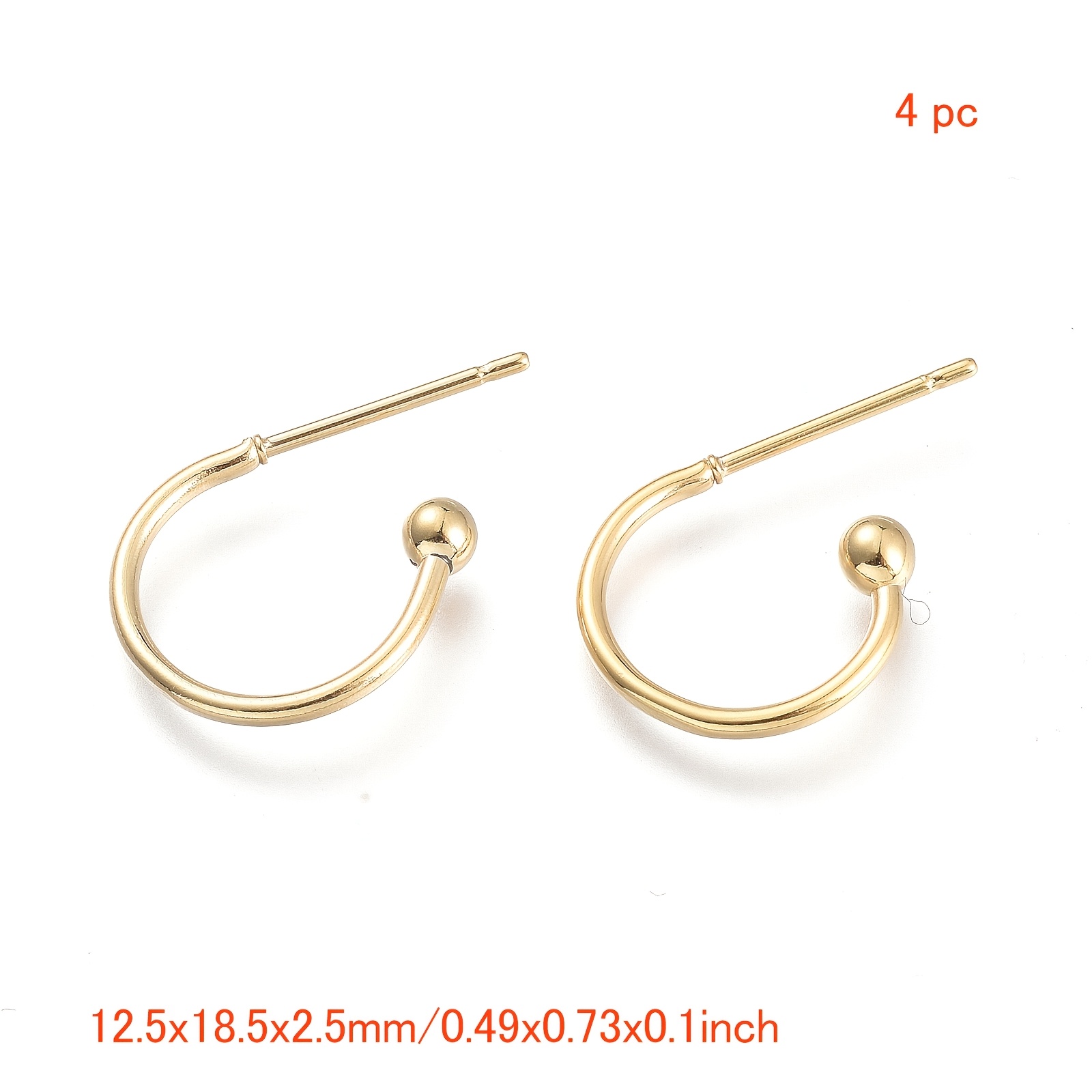 TEMU 4 piezas de ganchos para pendientes de acero inoxidable 304, chapados en oro de 24 , 12.5X18.5X2.5 mm, alfiler: 0.8 mm, topes y detalles para