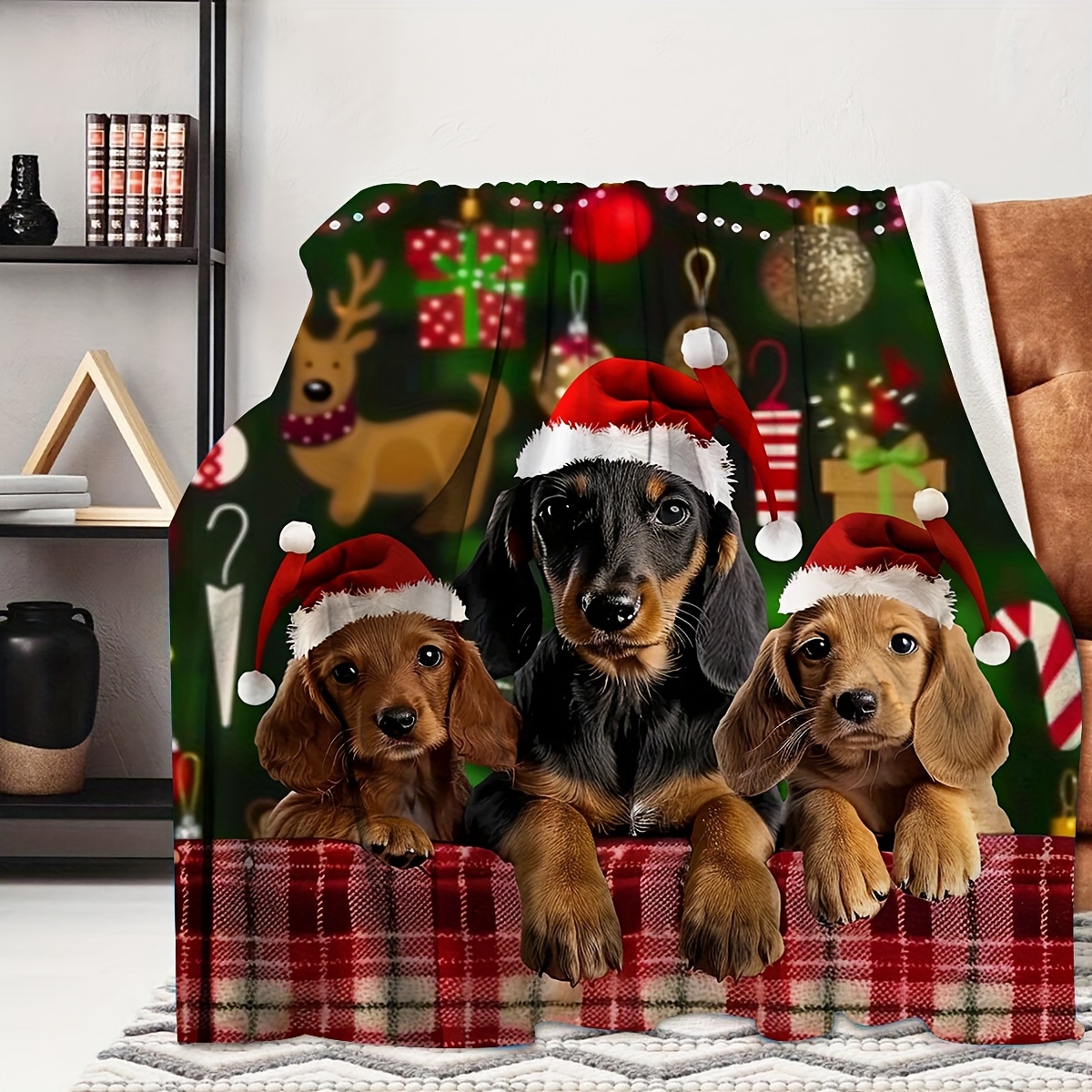 

Cozy Christmas Puppy Print Flannel Blanket - Soft, Warm Throw For Couch, Bed, Office, And Travel - Perfect Gift ,