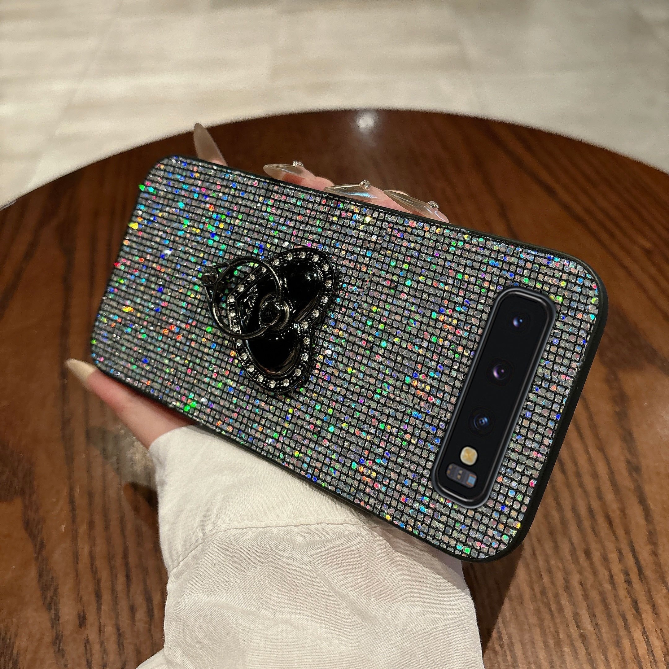 TEMU Phone Case - A Glittery Stand Case In Solid Color For Galaxy S10 4g 5g S10 Plus S10 Lite, Featuring A Heart-shaped Stand And A Soft Tpu Design