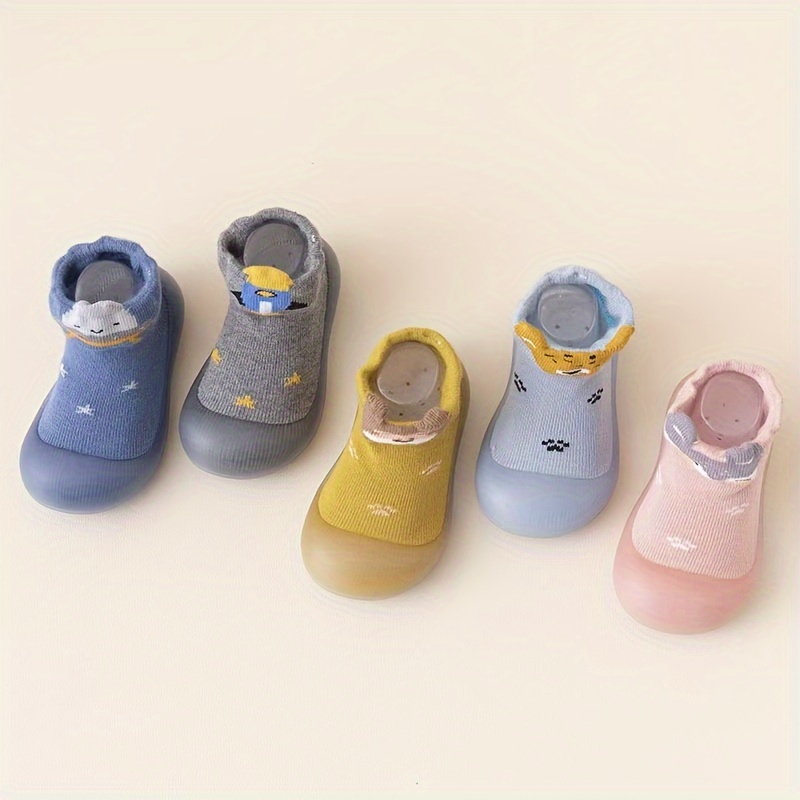 Adorable Cartoon Animal Slip-On Baby Sock Shoes - Cozy, Non-Slip Rubber Sole Walking Shoes for Newborns & Toddlers - Soft Fabric, All-Season Comfort in Blue, Yellow, Pink, & Brown, Toddler Shoes