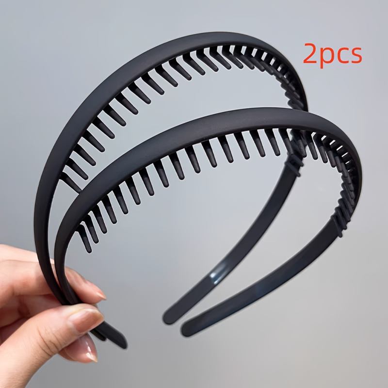 2pcs Black Versatile Minimalist Hair Tie Headband For Women, New Style Face Washing Hair Clip With Teeth, Non-slip Anti-flyaway Hair Accessory