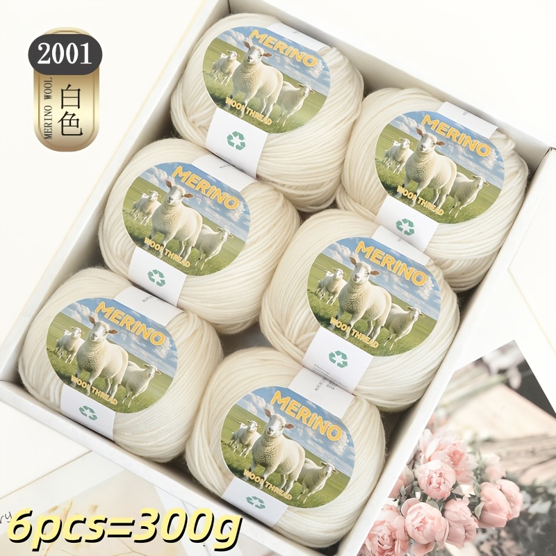 TEMU Luxury 6pcs Set 300g (10.5oz) 100% Merino Wool Yarn Fashionable, Versatile, Soft, Skin-friendly, Durable, Hand-woven Medium Coarse Yarn Shawls,