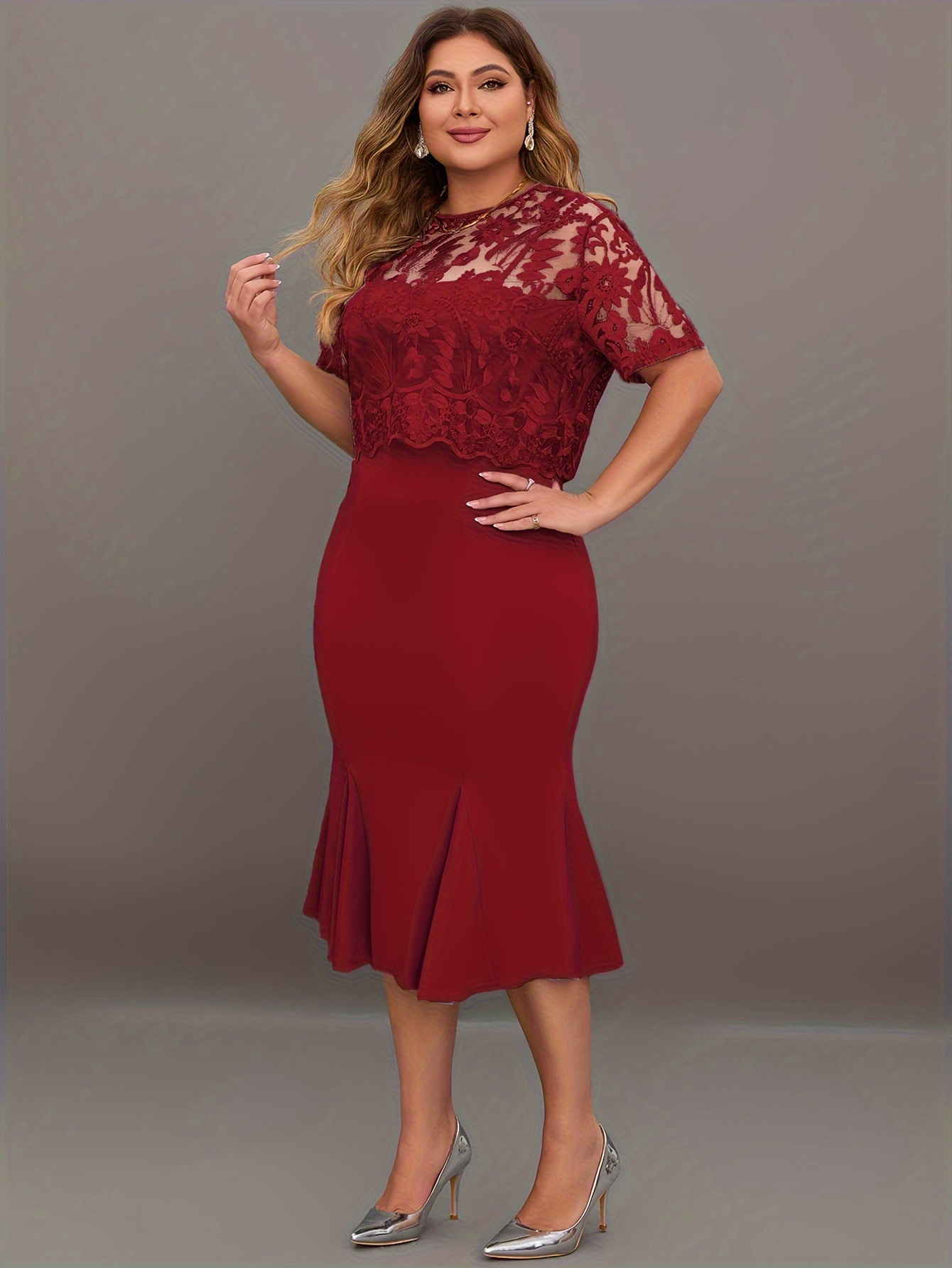 Burgundy evening dress hot sale plus size