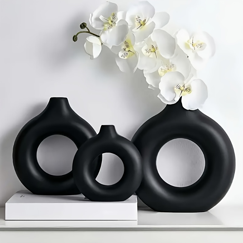 

Room Decor 1pc Modern Black Round Vase Decorative Piece, Abs Plastic, For Living Room And Dining Table Centerpiece Decor