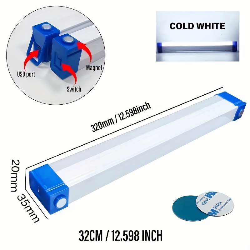 TEMU Linterna de mano para exteriores, linterna LED recargable, tubo de luz portátil para camping de 32 cm/17 cm, con imán y gancho, bombilla de luz
